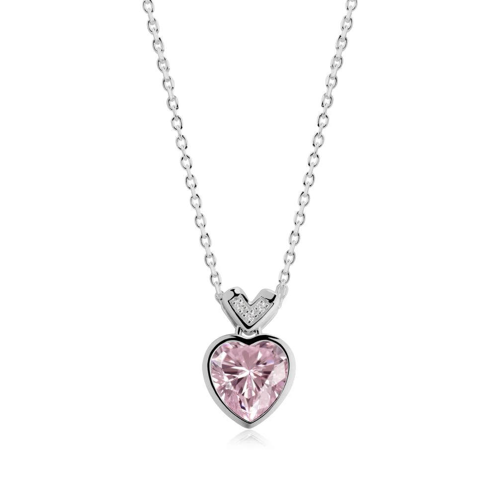 Heart-Cut Pink Cubic Zirconia Necklace with Chevron - Image 6