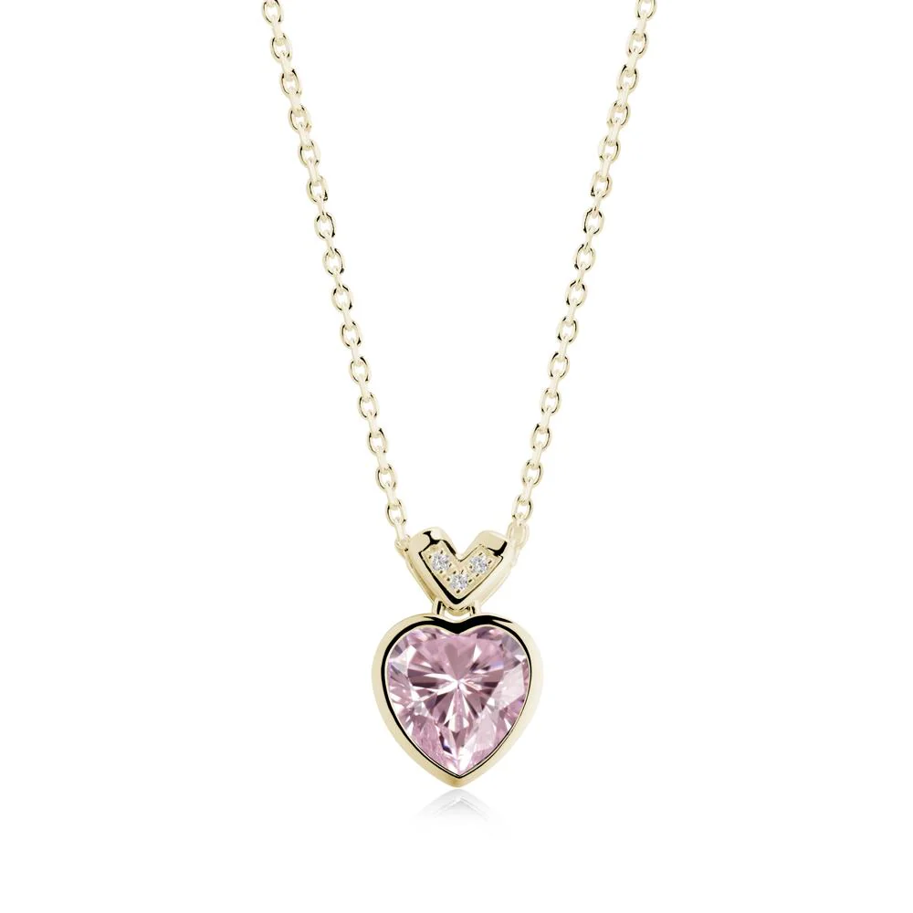 Heart-Cut Pink Cubic Zirconia Necklace with Chevron - Image 7