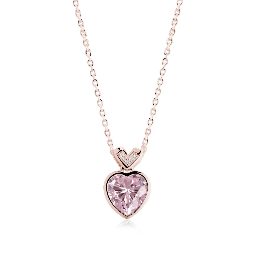 Heart-Cut Pink Cubic Zirconia Necklace with Chevron - Image 8