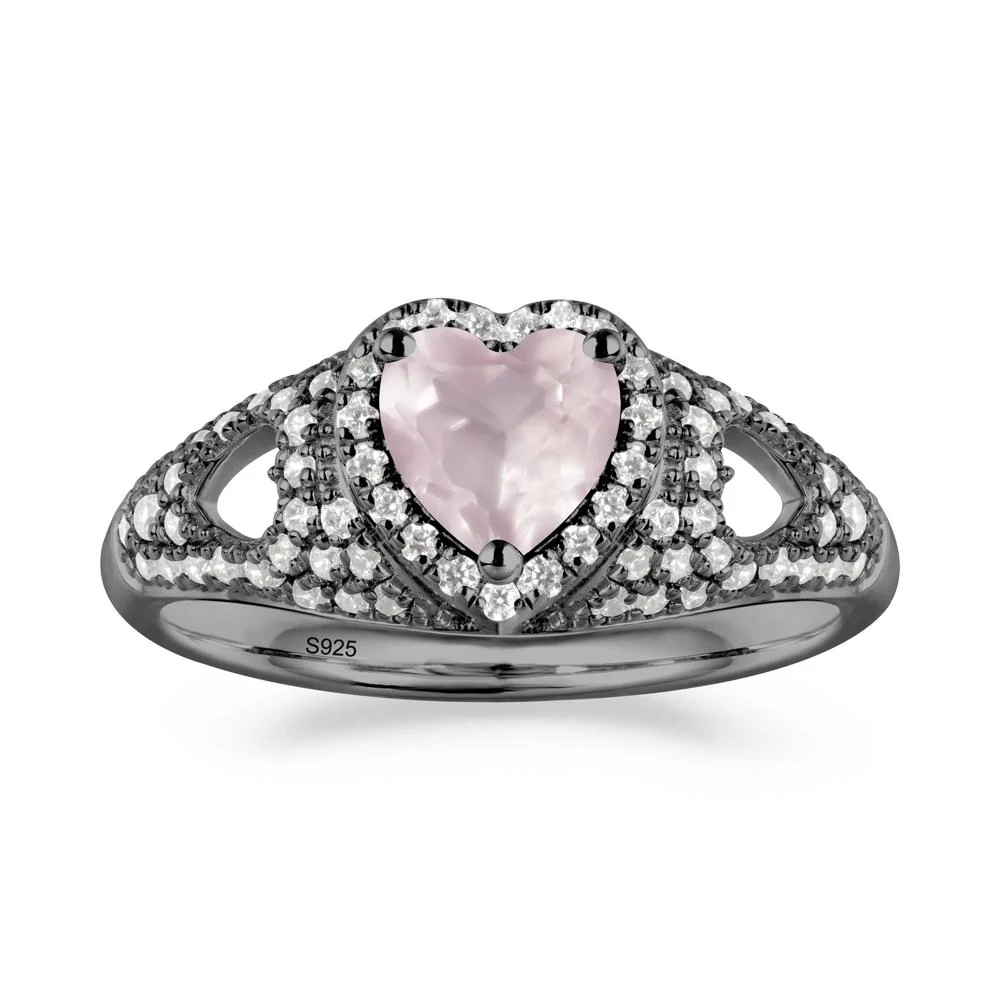 Heart Cut Rose Quartz Pave Ring