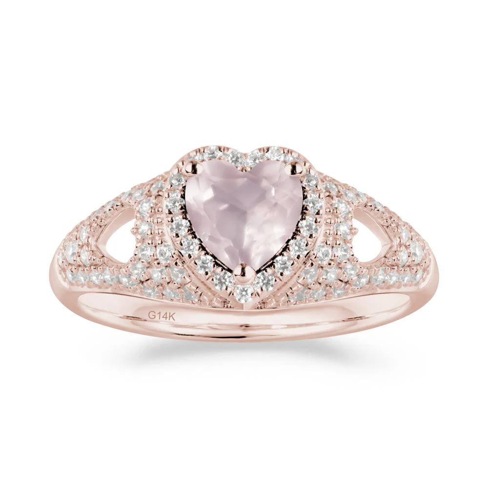 Heart Cut Rose Quartz Pave Ring - Image 3
