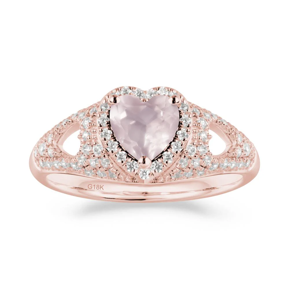 Heart Cut Rose Quartz Pave Ring - Image 5