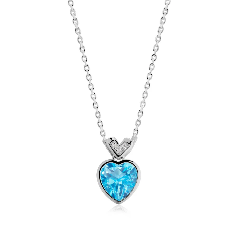 Heart-Cut Swiss Blue Topaz Necklace with Chevron