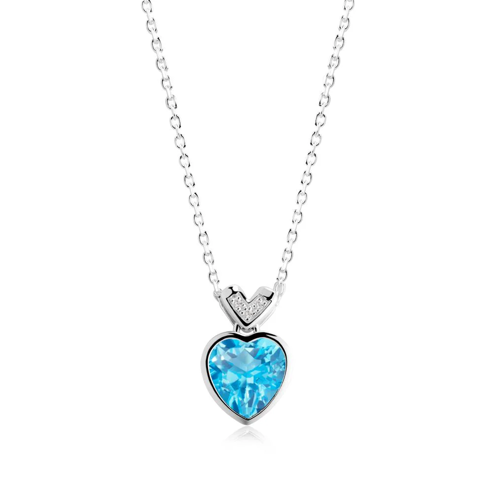 Heart-Cut Swiss Blue Topaz Necklace with Chevron - Image 2