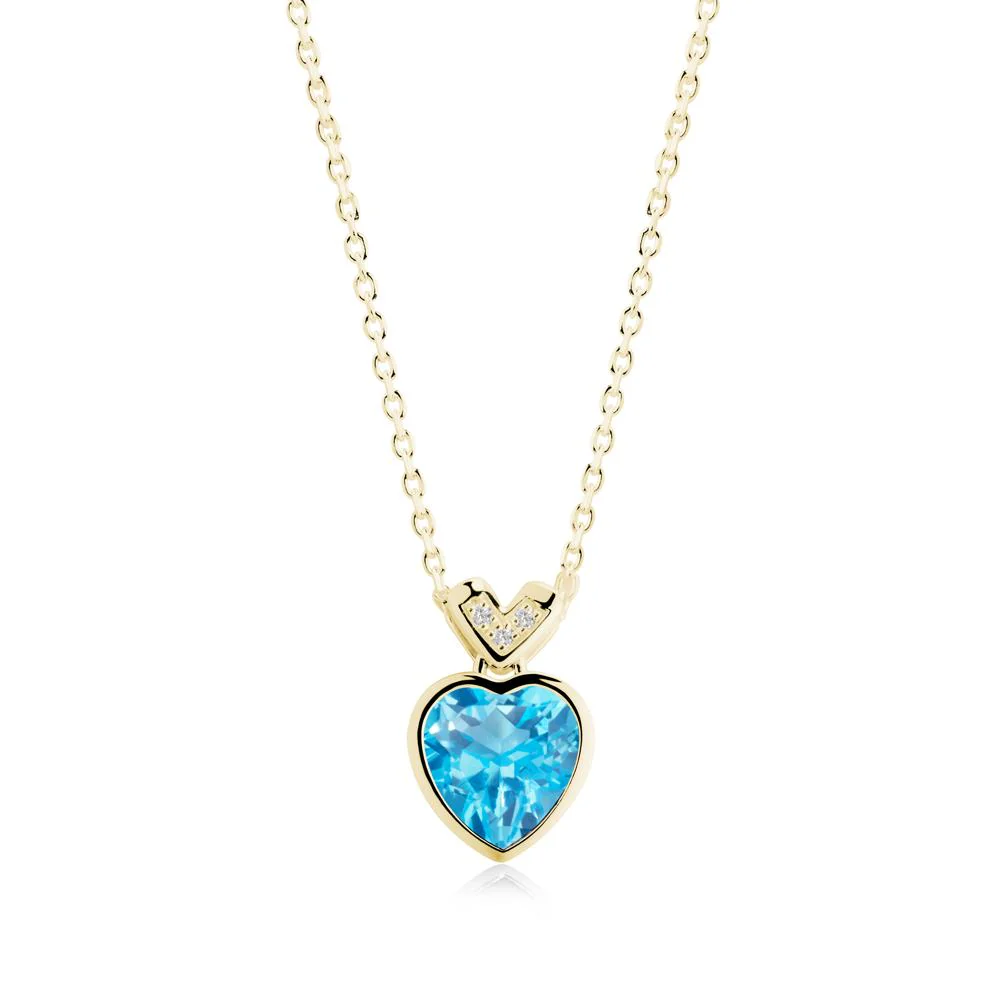 Heart-Cut Swiss Blue Topaz Necklace with Chevron - Image 3