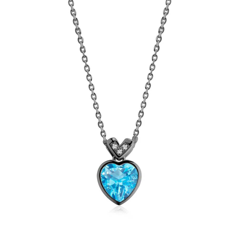 Heart-Cut Swiss Blue Topaz Necklace with Chevron - Image 4