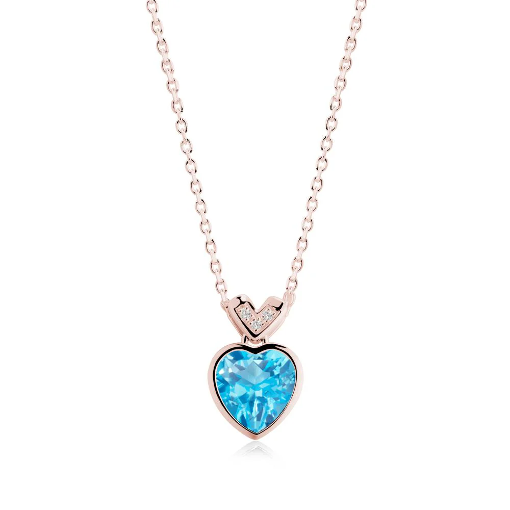 Heart-Cut Swiss Blue Topaz Necklace with Chevron - Image 6