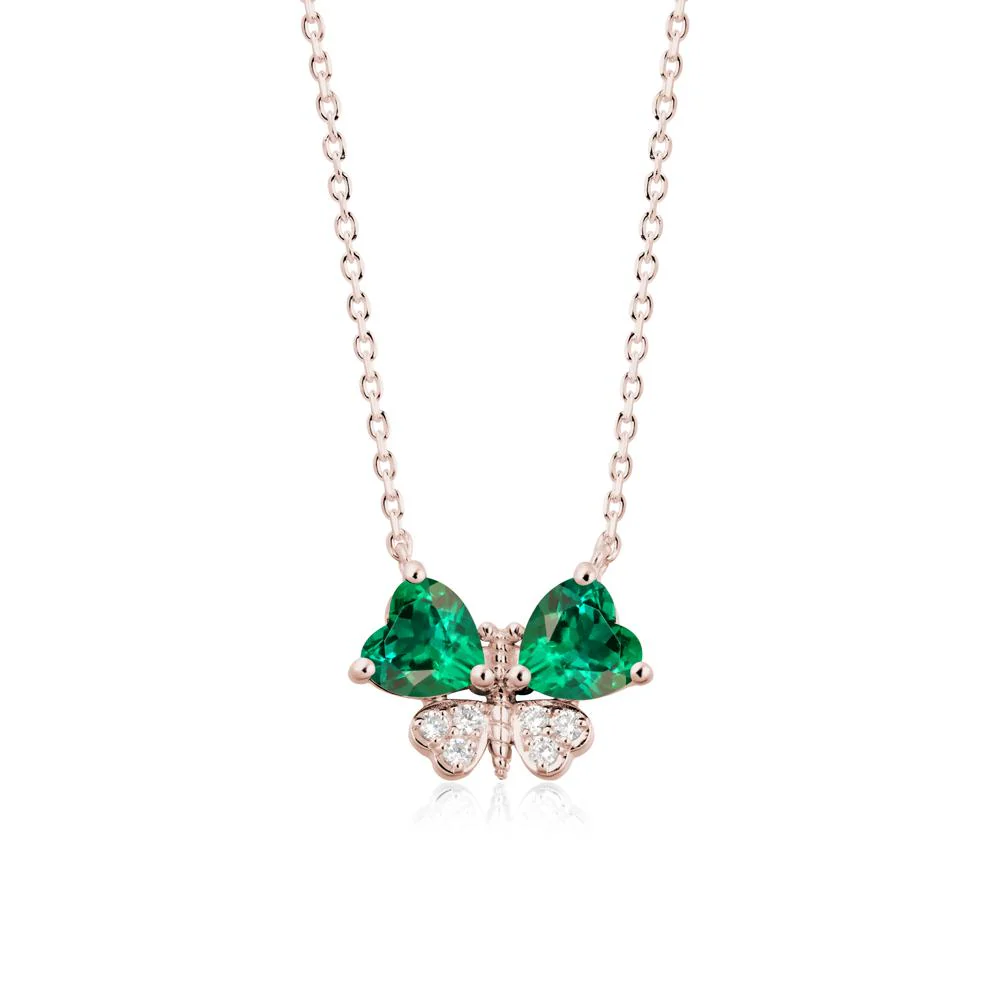 Heart Emerald Wings Butterfly Pendant Necklace