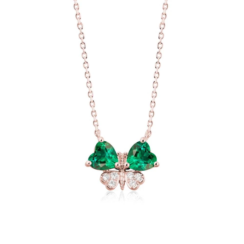 Heart Emerald Wings Butterfly Pendant Necklace - Image 4