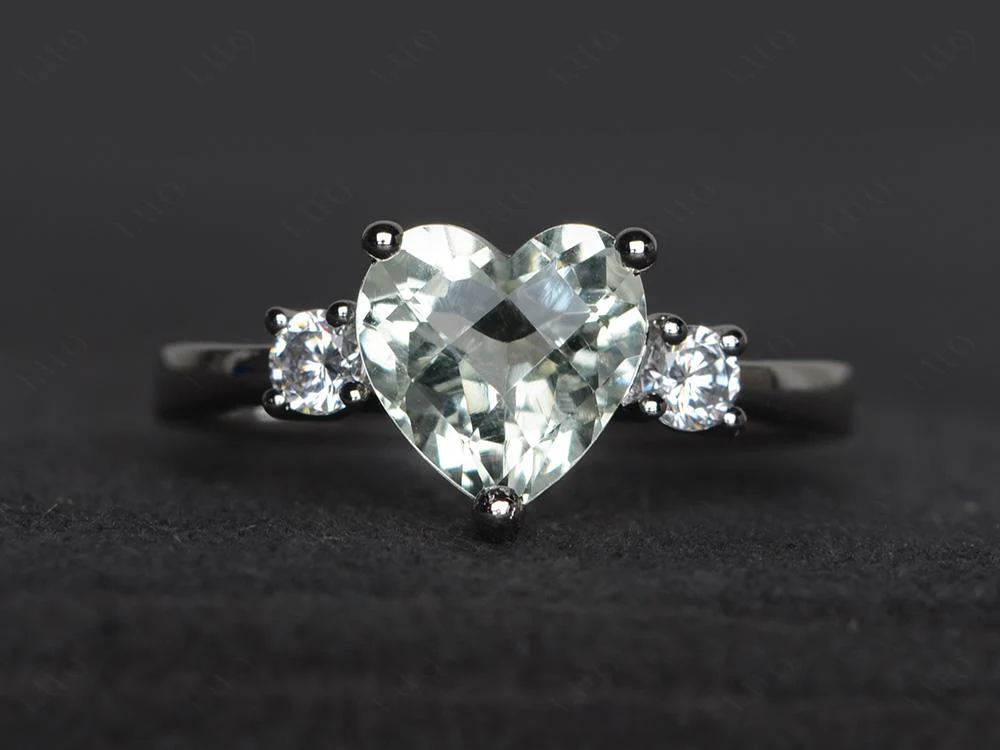 Green Amethyst Three Stone Heart Ring - Image 10