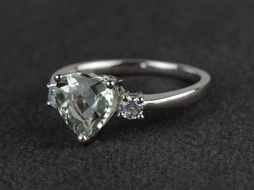 Green Amethyst Three Stone Heart Ring - Image 11