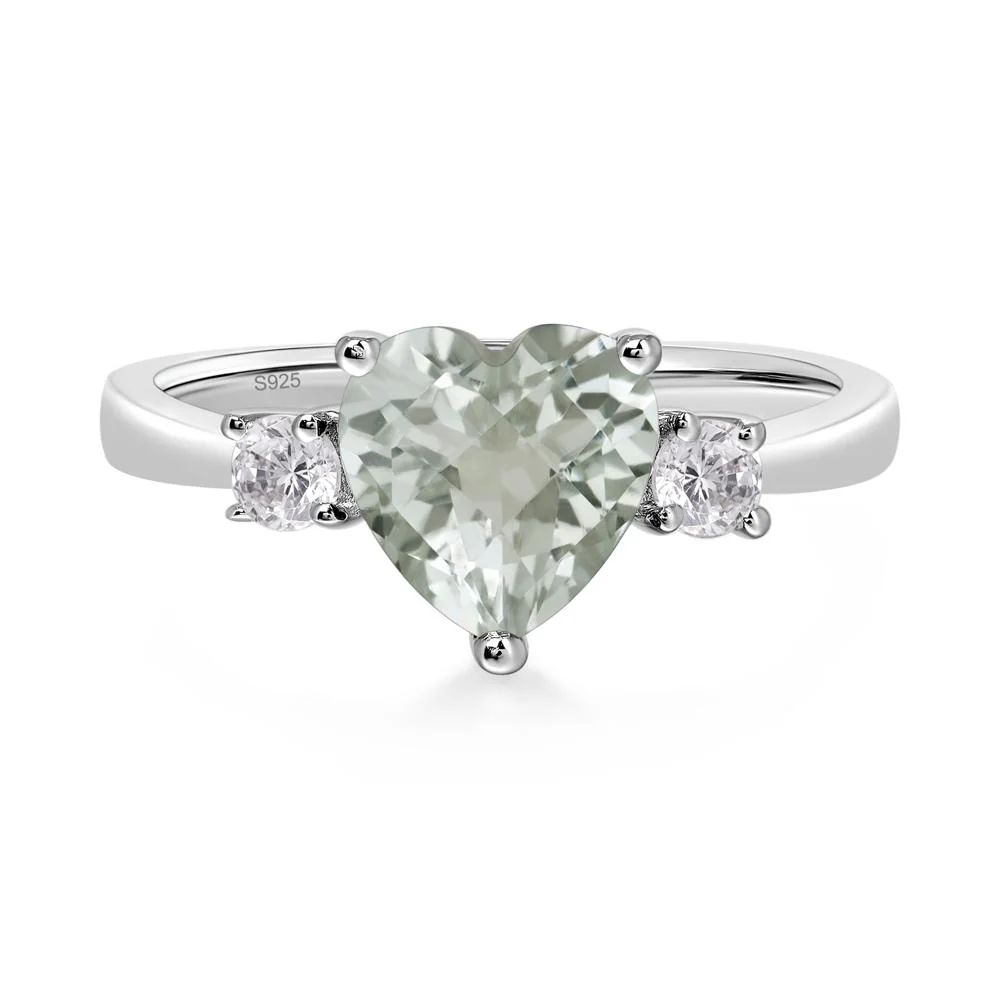 Green Amethyst Three Stone Heart Ring - Image 2