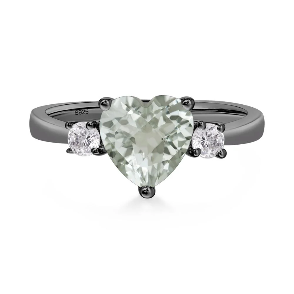 Green Amethyst Three Stone Heart Ring - Image 3