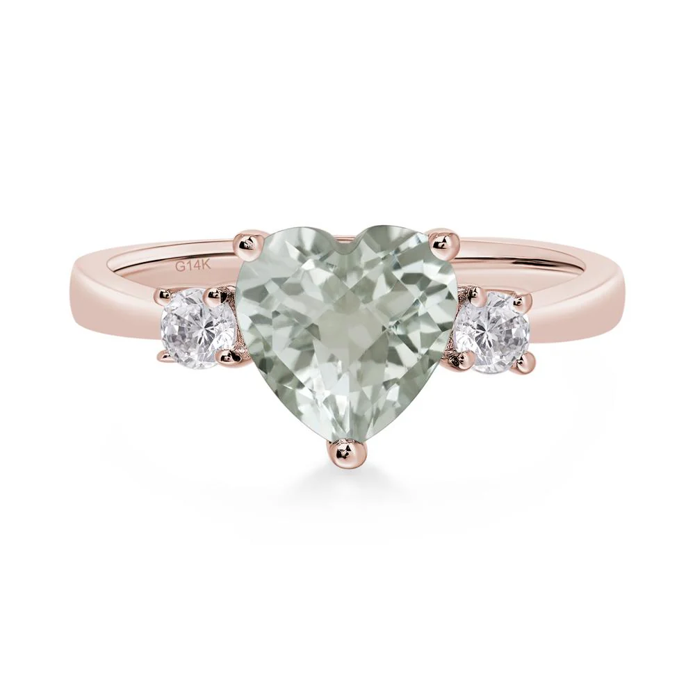 Green Amethyst Three Stone Heart Ring - Image 5