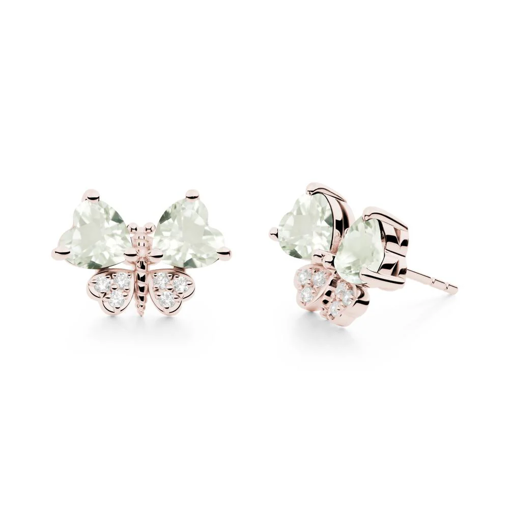 Heart Green Amethyst Wings Butterfly Stud Earrings