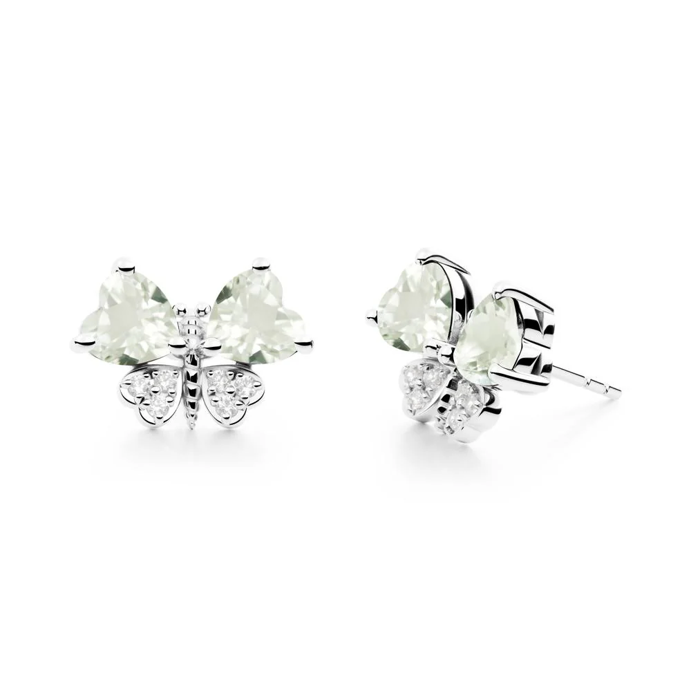 Heart Green Amethyst Wings Butterfly Stud Earrings - Image 3