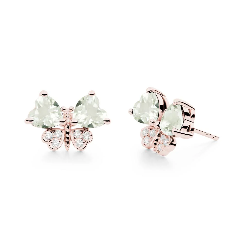 Heart Green Amethyst Wings Butterfly Stud Earrings - Image 4