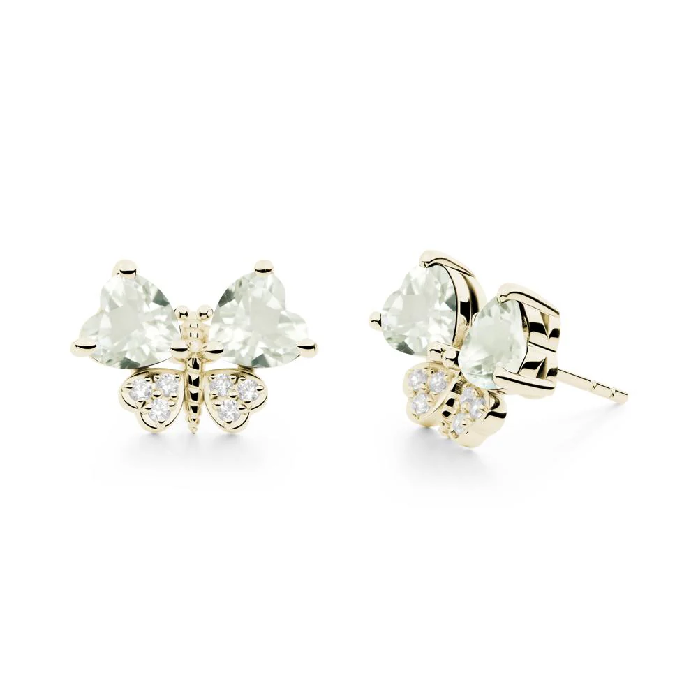 Heart Green Amethyst Wings Butterfly Stud Earrings - Image 5