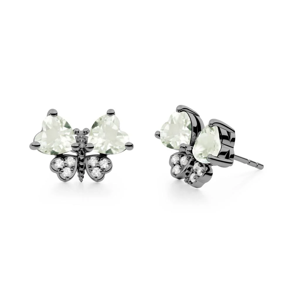 Heart Green Amethyst Wings Butterfly Stud Earrings - Image 6