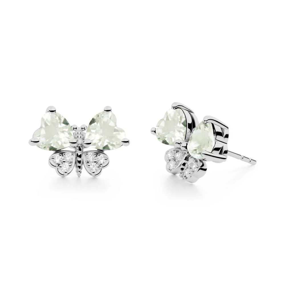 Heart Green Amethyst Wings Butterfly Stud Earrings - Image 9