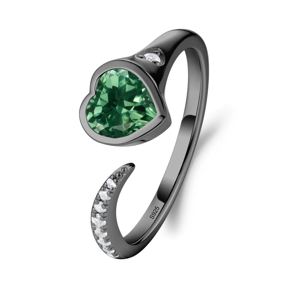 Heart Green Sapphire Open Wrap Ring - Image 2