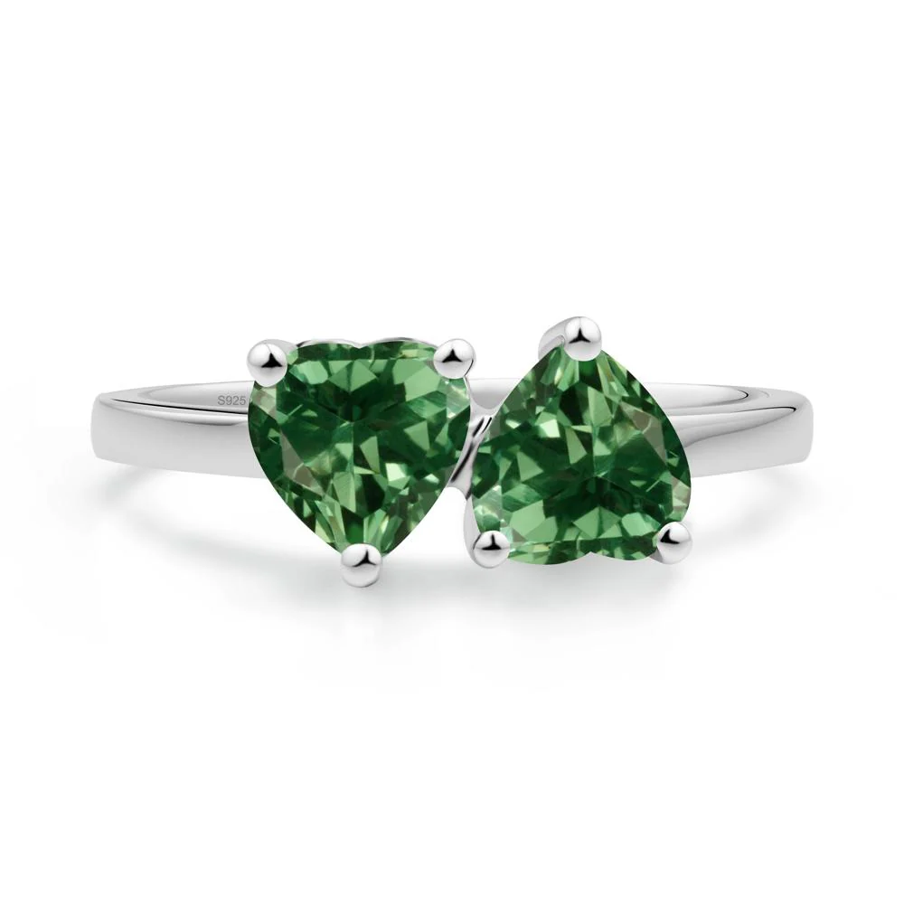 Heart Green Sapphire Two Stone Ring