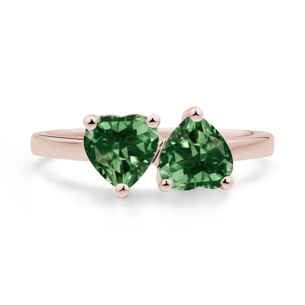 Heart Green Sapphire Two Stone Ring - Image 2