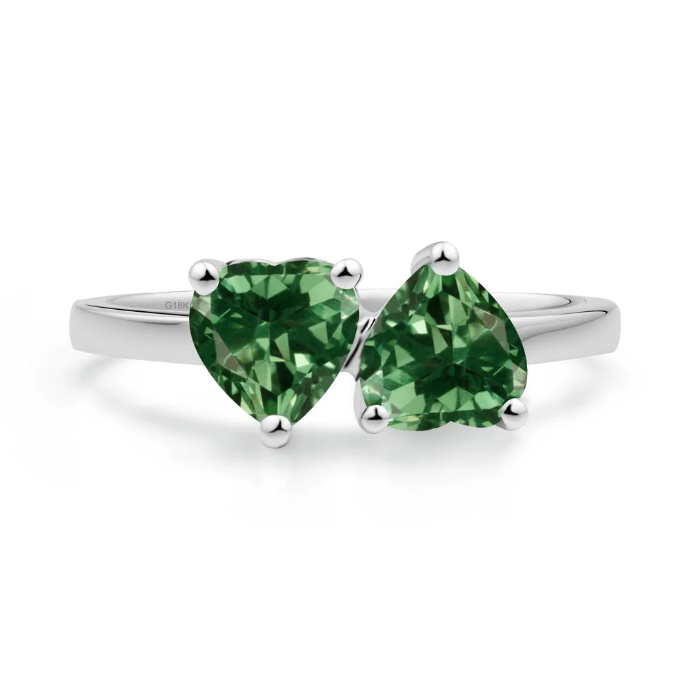 Heart Green Sapphire Two Stone Ring - Image 3