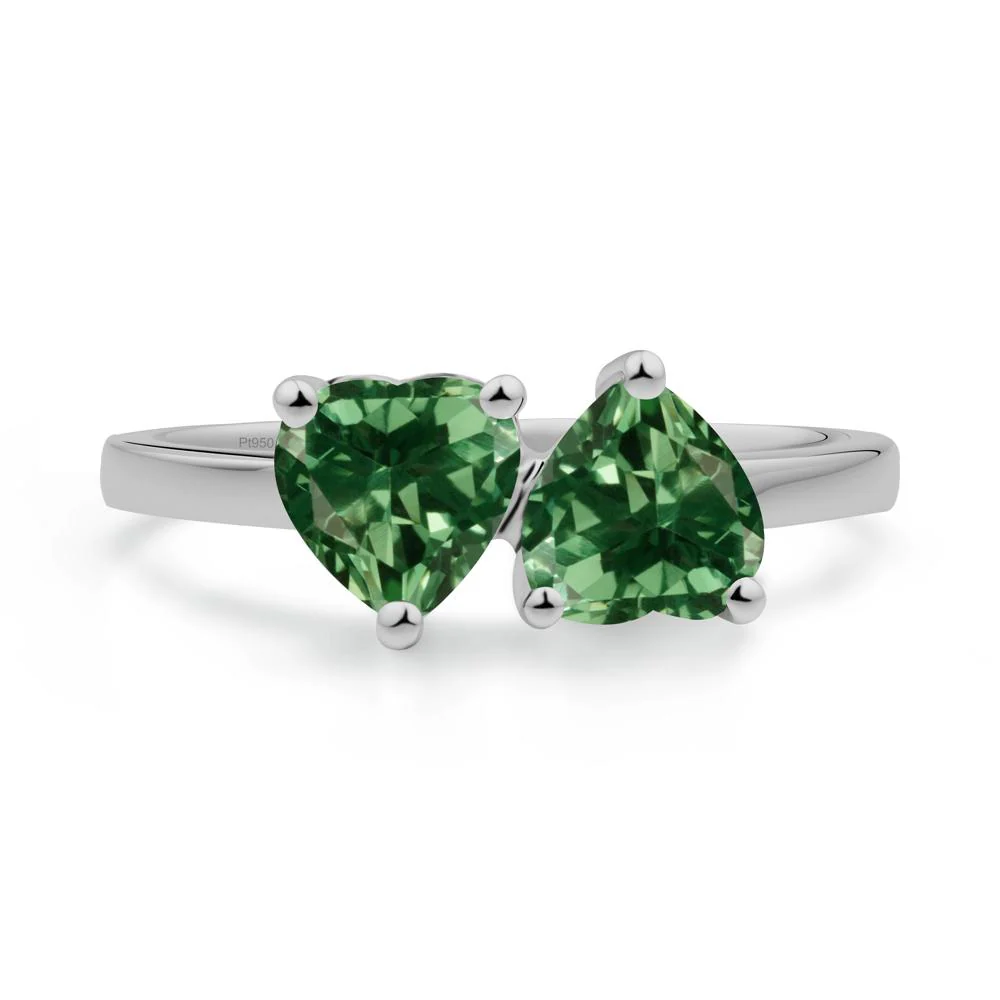 Heart Green Sapphire Two Stone Ring - Image 5
