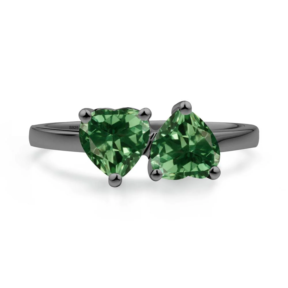 Heart Green Sapphire Two Stone Ring - Image 6