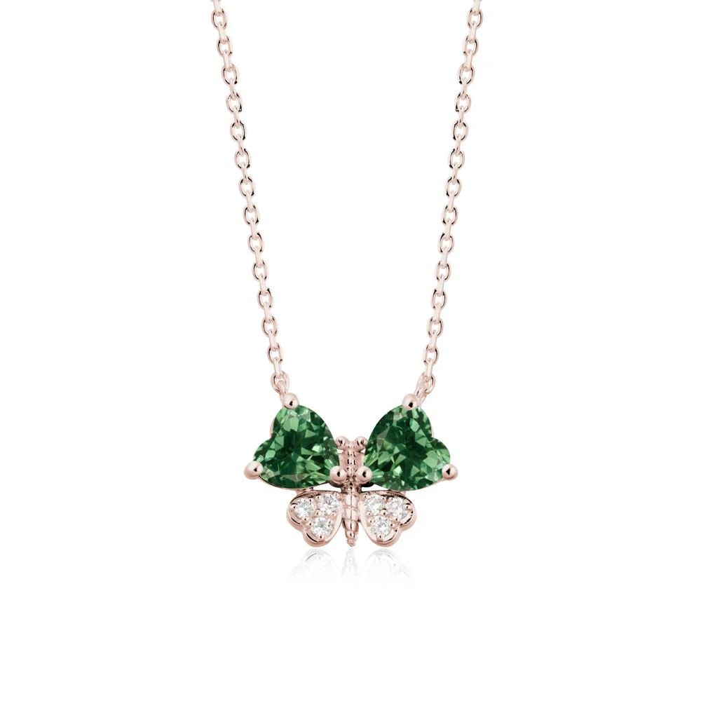 Heart Green Sapphire Wings Butterfly Pendant Necklace