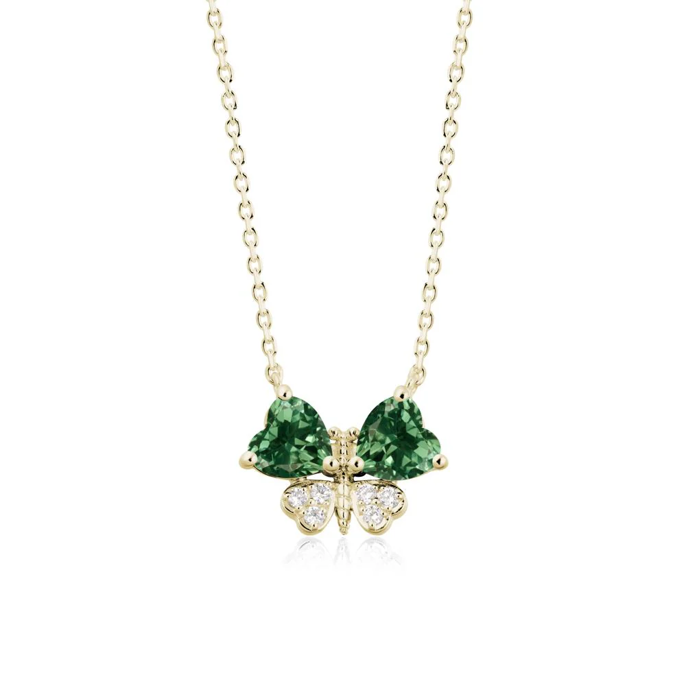 Heart Green Sapphire Wings Butterfly Pendant Necklace - Image 3
