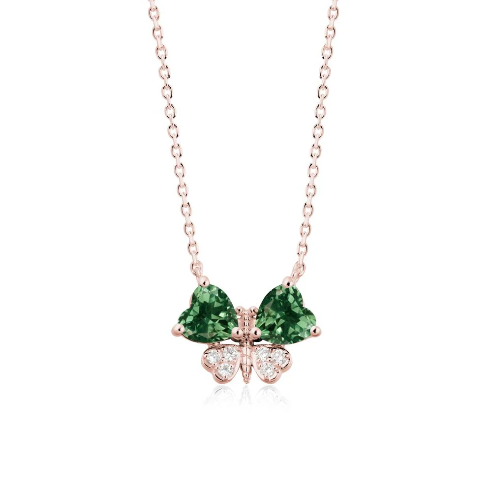 Heart Green Sapphire Wings Butterfly Pendant Necklace - Image 4