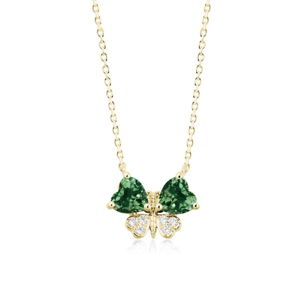 Heart Green Sapphire Wings Butterfly Pendant Necklace - Image 6