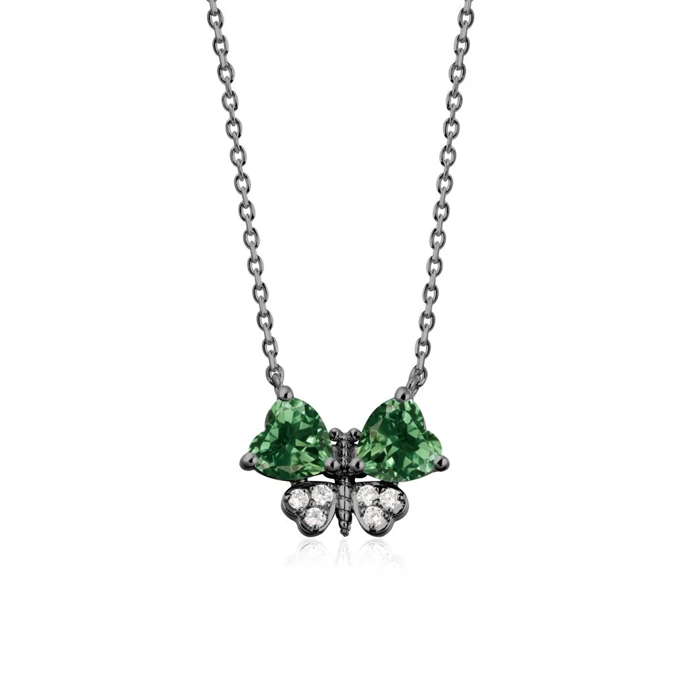 Heart Green Sapphire Wings Butterfly Pendant Necklace - Image 7