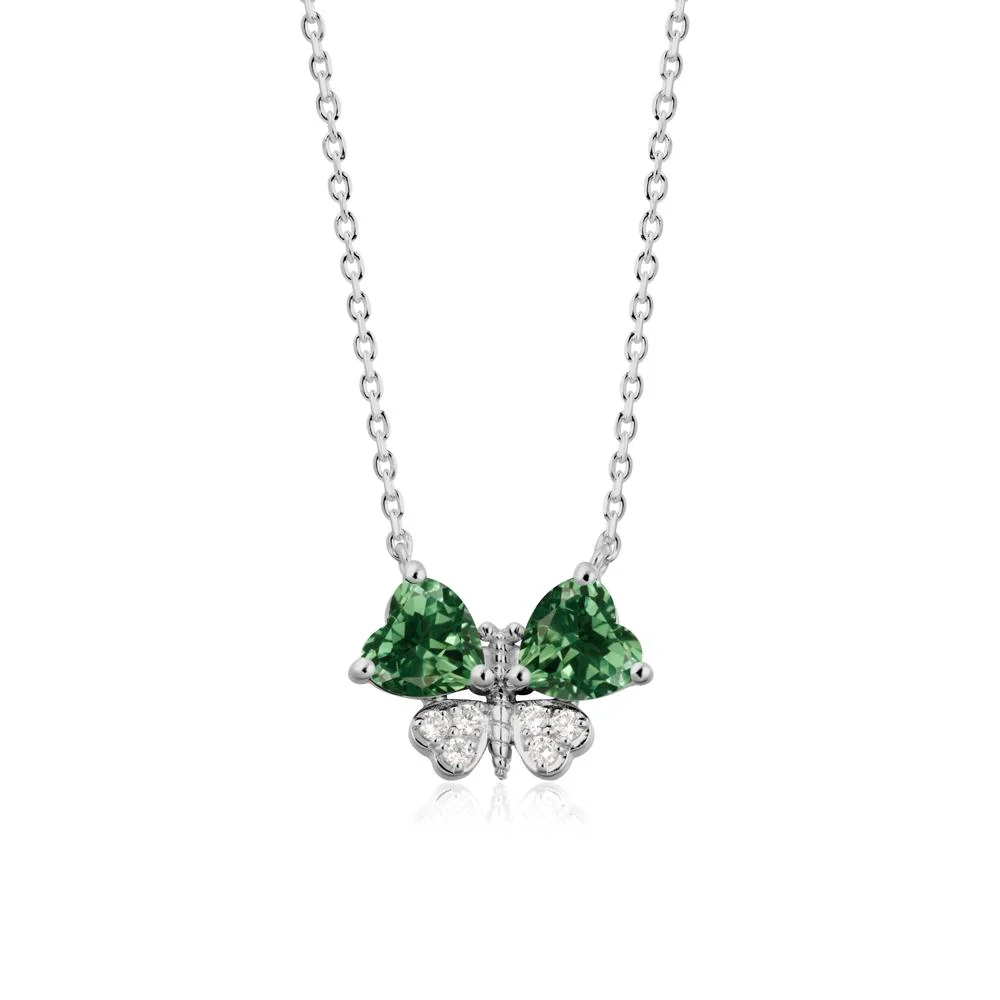 Heart Green Sapphire Wings Butterfly Pendant Necklace - Image 8