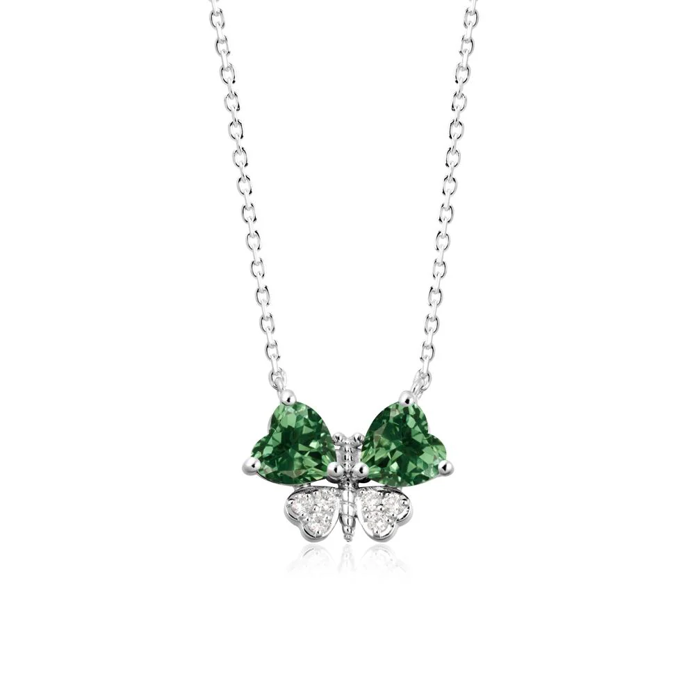Heart Green Sapphire Wings Butterfly Pendant Necklace - Image 9