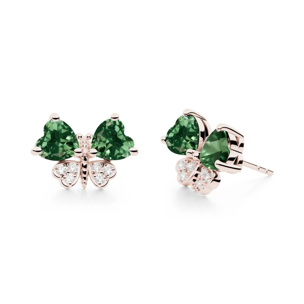 Heart Green Sapphire Wings Butterfly Stud Earrings - Image 4
