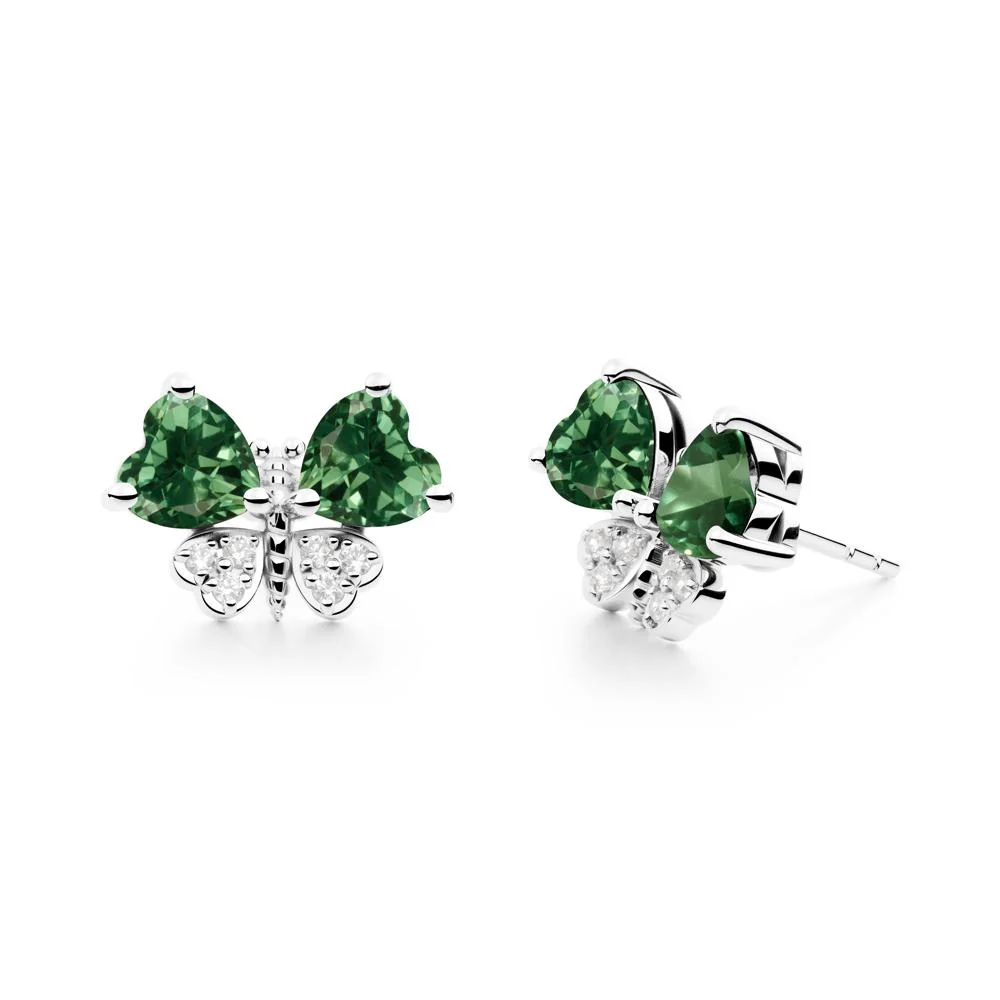 Heart Green Sapphire Wings Butterfly Stud Earrings - Image 5