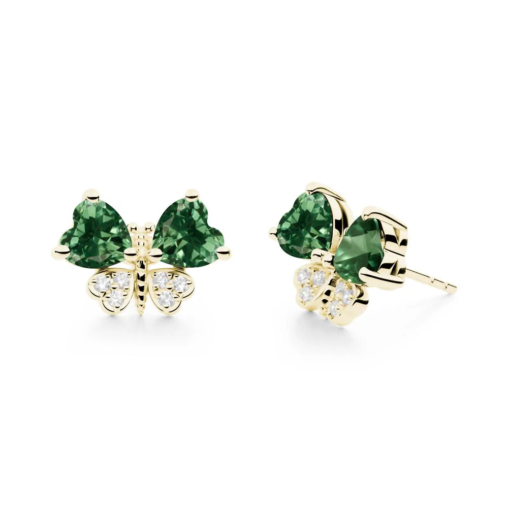 Heart Green Sapphire Wings Butterfly Stud Earrings - Image 6