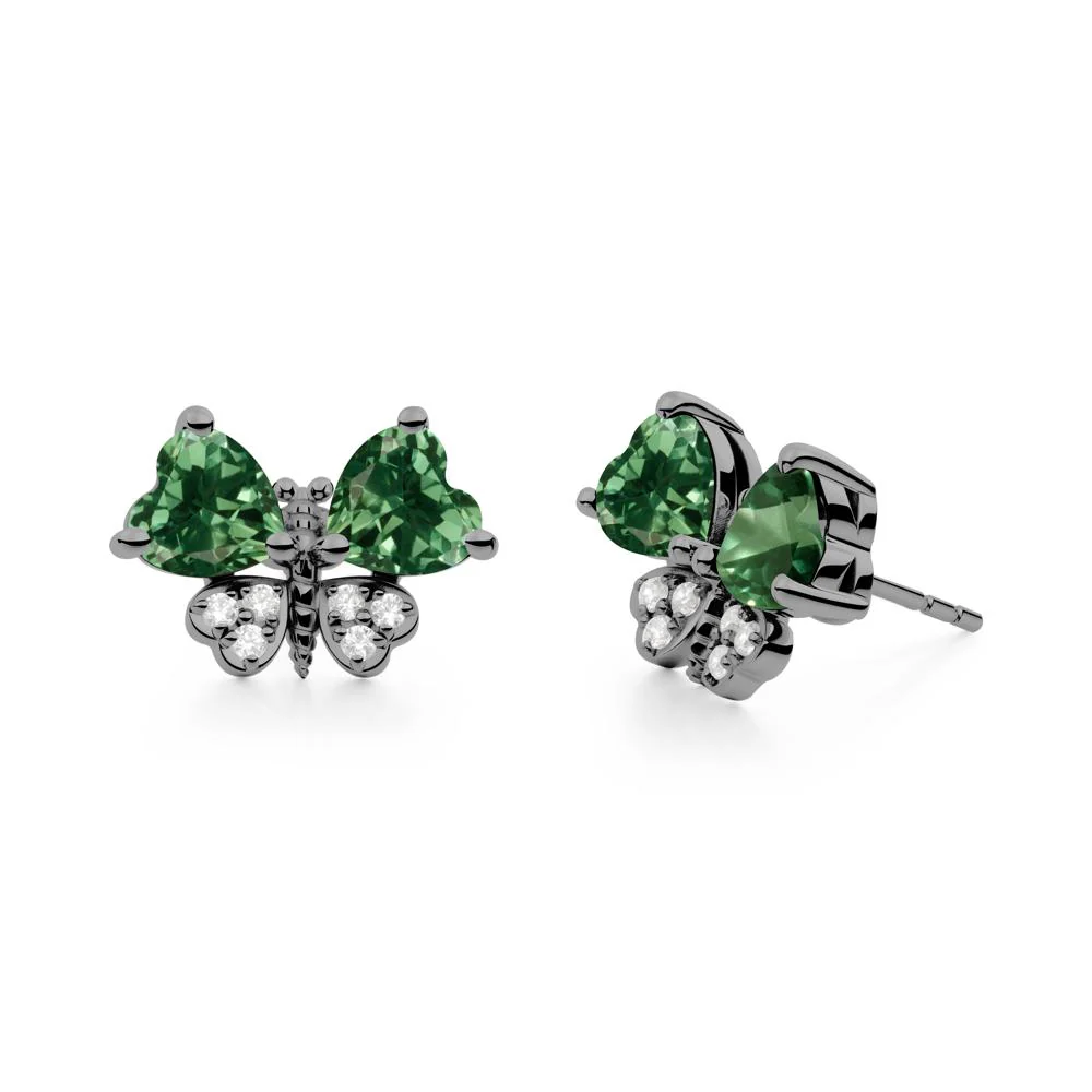 Heart Green Sapphire Wings Butterfly Stud Earrings - Image 8
