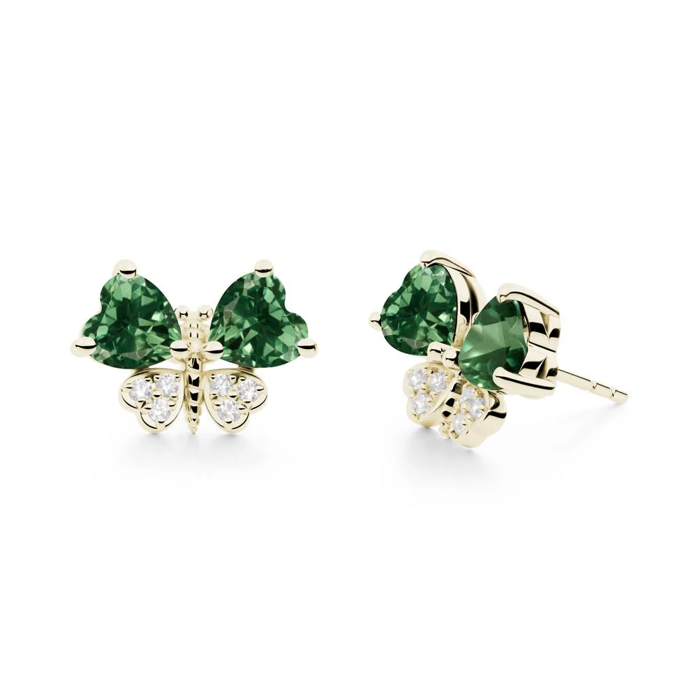 Heart Green Sapphire Wings Butterfly Stud Earrings - Image 9