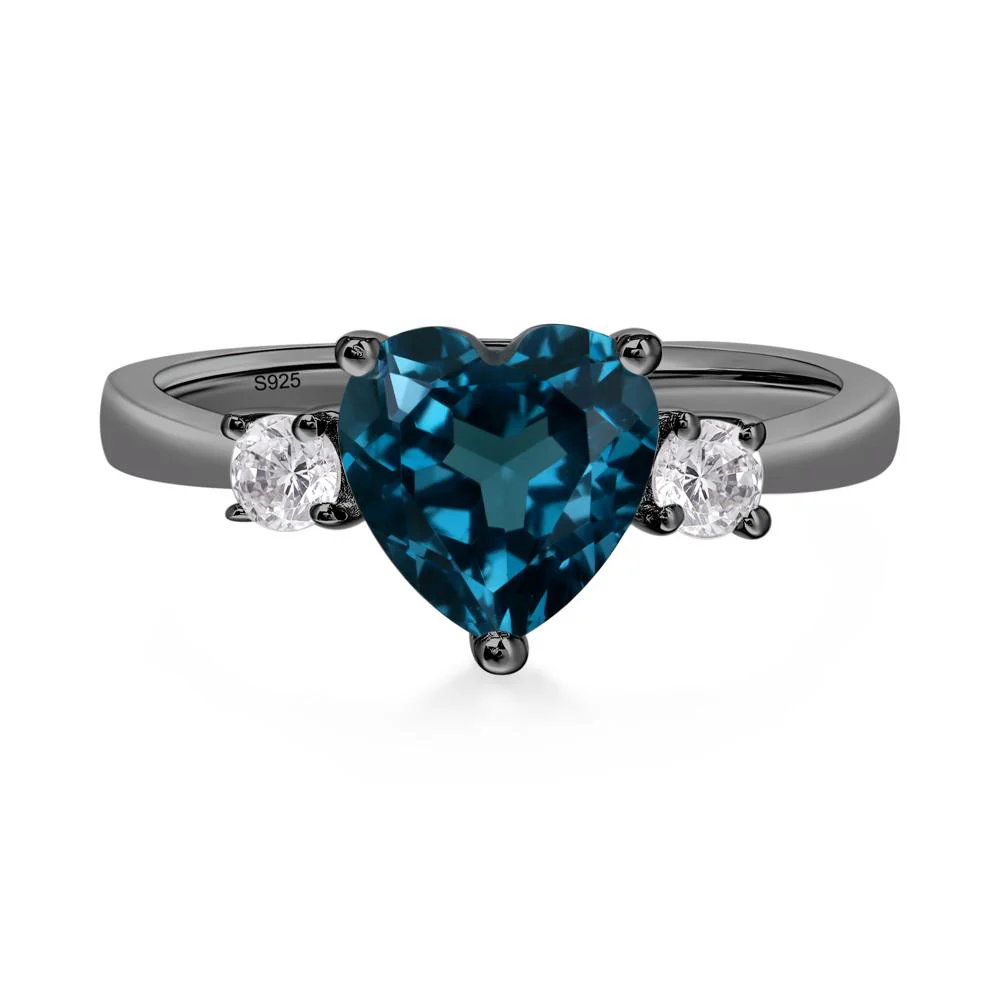 London Blue Topaz 3 Stone Heart Ring - Image 2