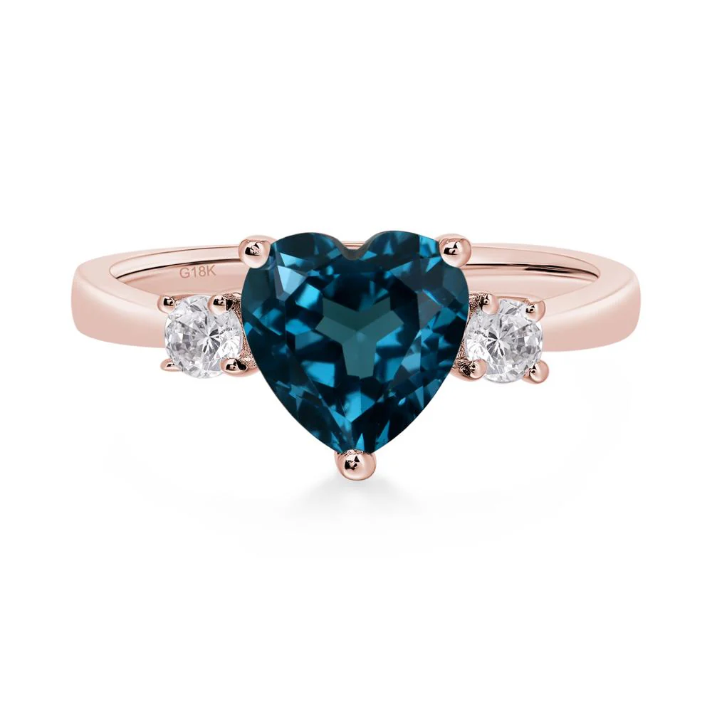 London Blue Topaz 3 Stone Heart Ring - Image 9