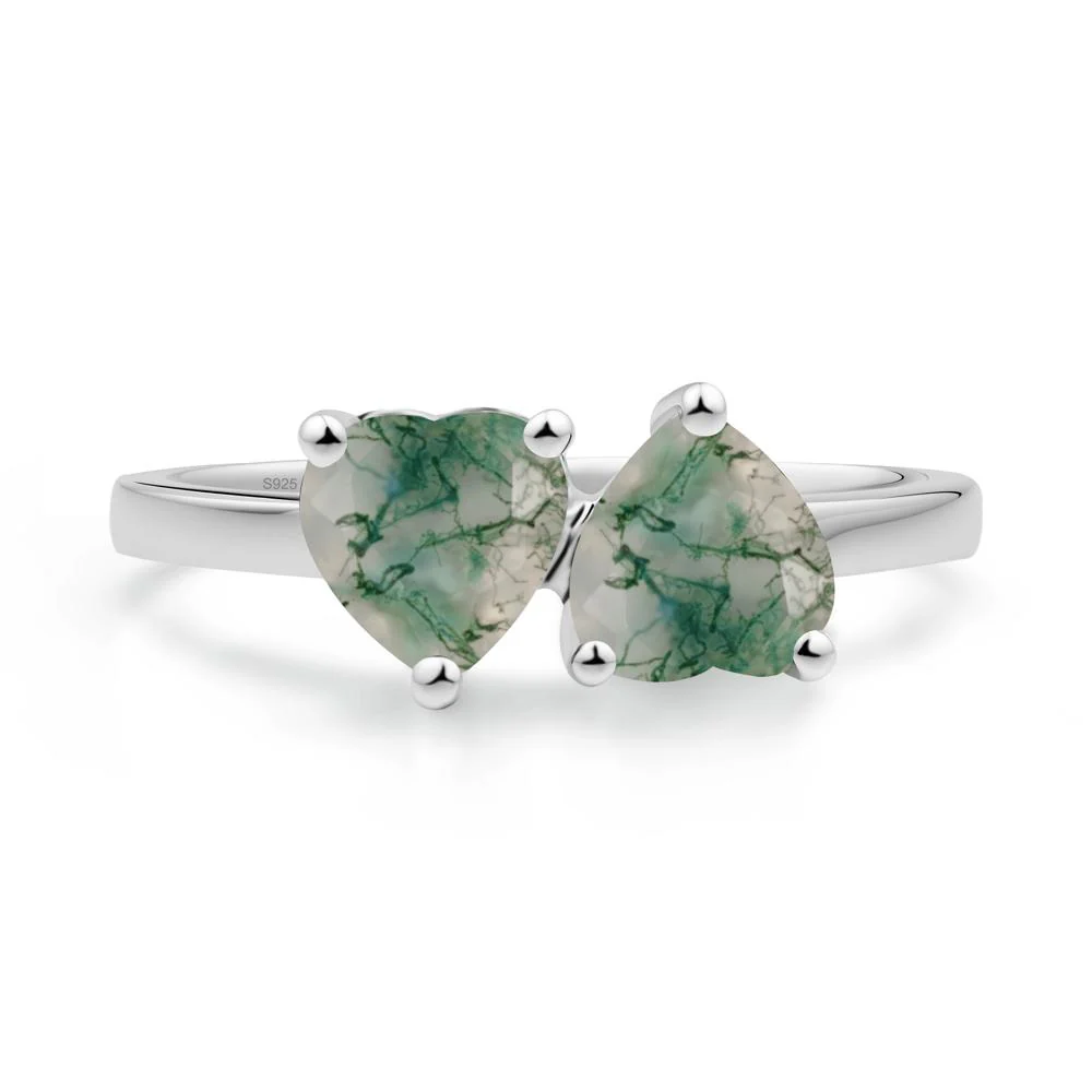 Heart Moss Agate Two Stone Ring - Image 4