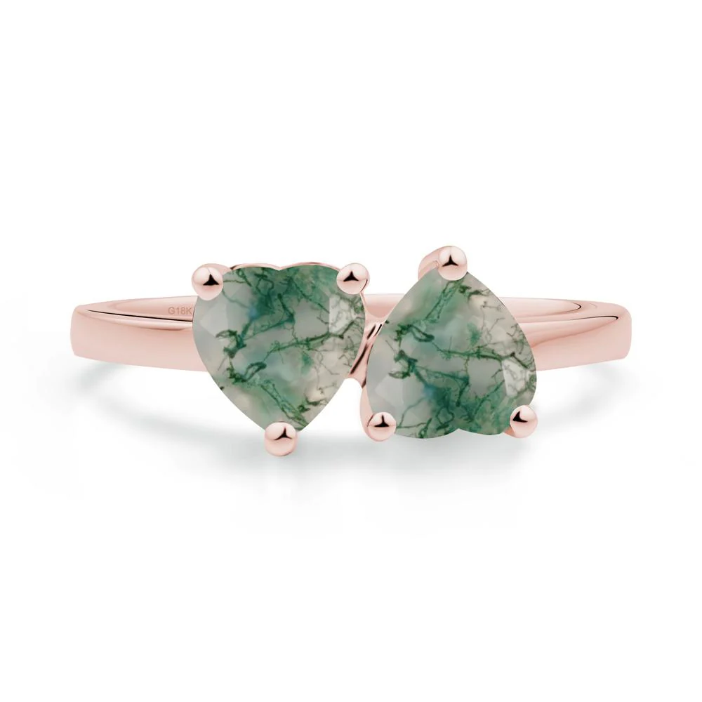Heart Moss Agate Two Stone Ring - Image 9