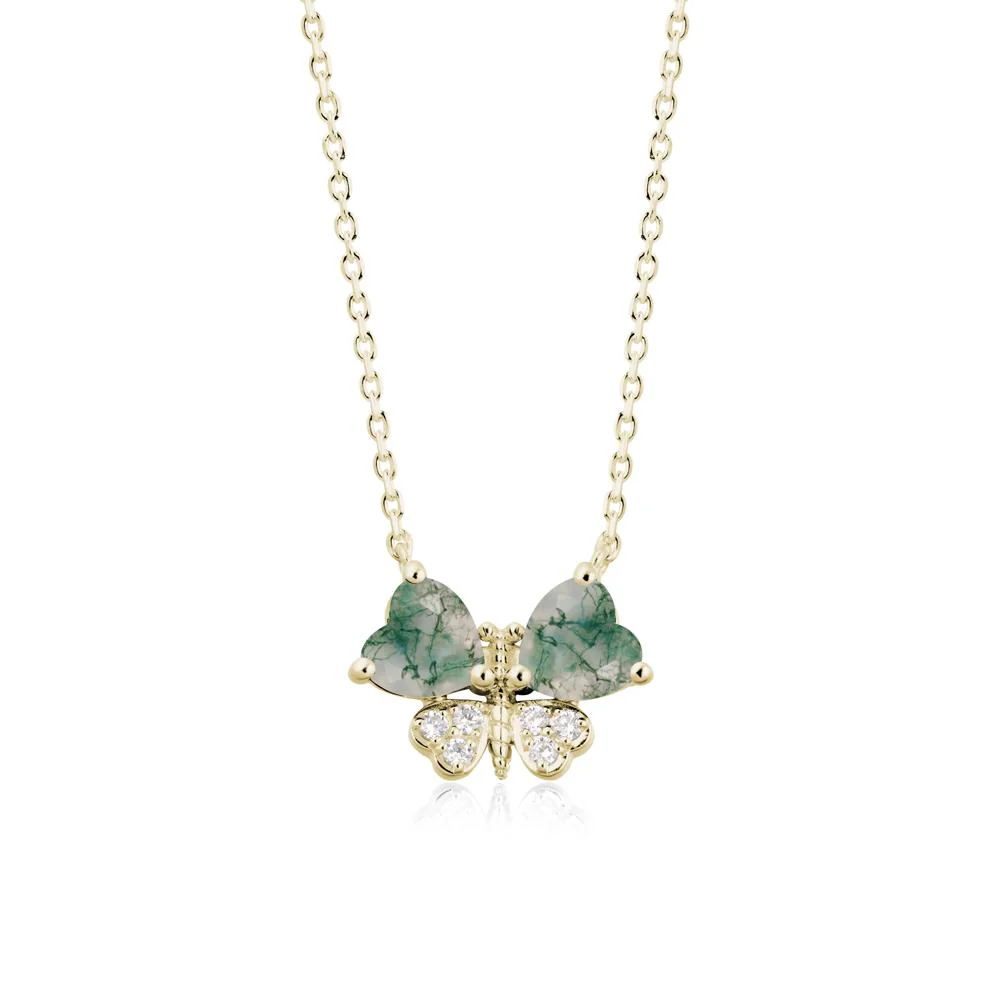 Heart Moss Agate Wings Butterfly Pendant Necklace - Image 4