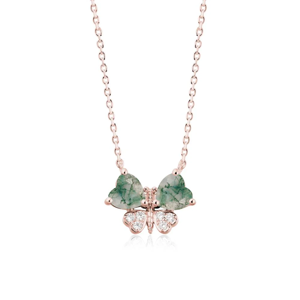 Heart Moss Agate Wings Butterfly Pendant Necklace - Image 5