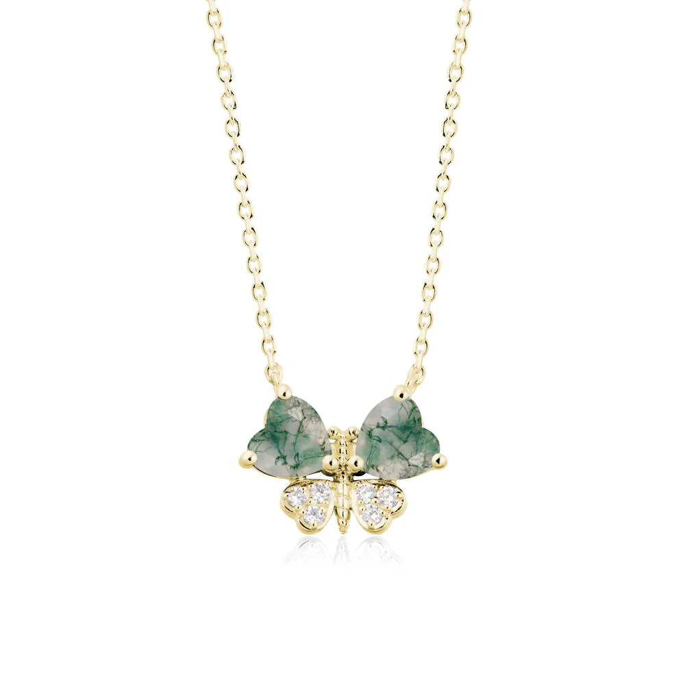 Heart Moss Agate Wings Butterfly Pendant Necklace - Image 7