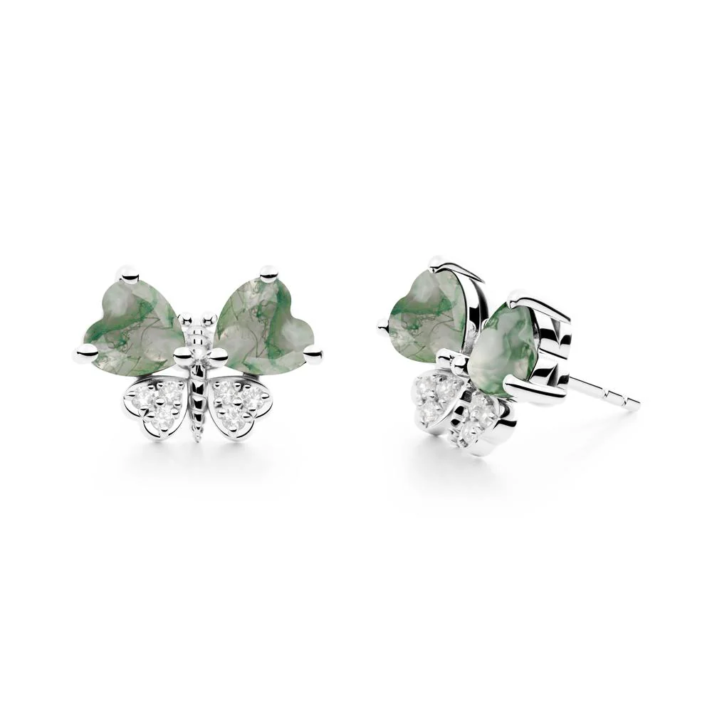 Heart Moss Agate Wings Butterfly Stud Earrings - Image 8